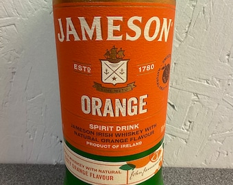 Upcycled Jameson* Orange Bottle Candle: Handcut Soy Wax Candle