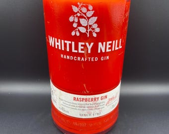 Upcycled Whitley Neill* Raspberry Bottle Soy Wax Candle. Fragranced with raspberry.