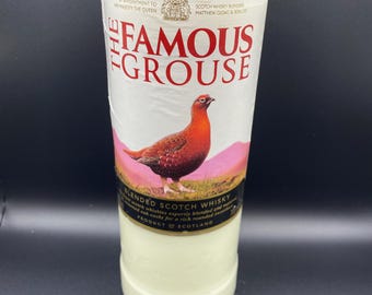 Upcycled Famous Grouse Whiskey Bottle Candle: Handcut Soy Wax. Whiskey scent.