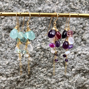 Graduated Cluster Earrings with Rainbow Moonstone, Chalcedony and Fluorite colored Quartz or Amethyst, Rainbow Moonstone or Pink Chalcedony image 6