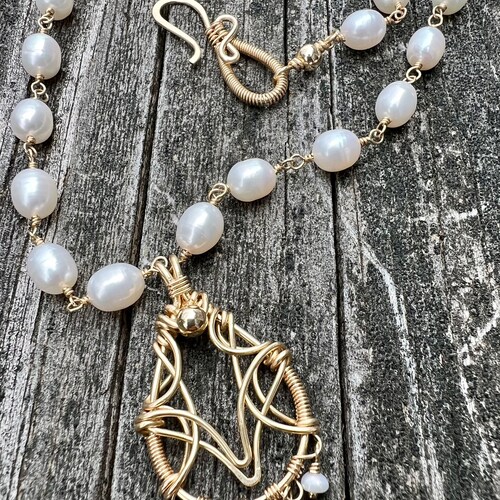 Handmade Pearl Fringe Pendant on Pearl shops Chain
