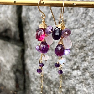 Graduated Cluster Earrings with Rainbow Moonstone, Chalcedony and Fluorite colored Quartz or Amethyst, Rainbow Moonstone or Pink Chalcedony image 9