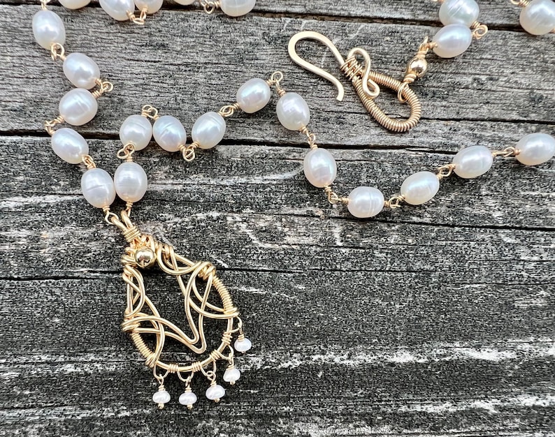 Handmade Pearl Fringe Pendant on Pearl shops Chain