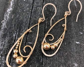 Hand Hammered Gold Filled Elongated Teardrop Earrings