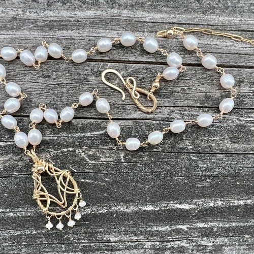 Handmade Pearl Fringe Pendant on Pearl shops Chain