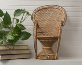Vintage Mini Ratan Peacock Chair, Boho Plant Stand, Boho Decor, Wicker Plant Stand, Ratan Plant Holder, Boho Mantle Decor, Natural Materials