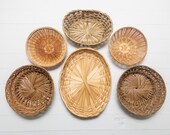 Vintage Set of Ratan Baskets, Wicker Basket Wall Hangings, Set of 6 Baskets, Round Oval, Boho Decor, Natural Wall Art, Vintage Baskets