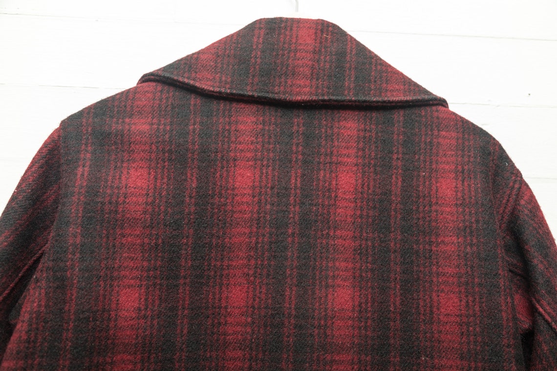 Vintage Woolrich 1950's Coat Red & Black Plaid Wool | Etsy