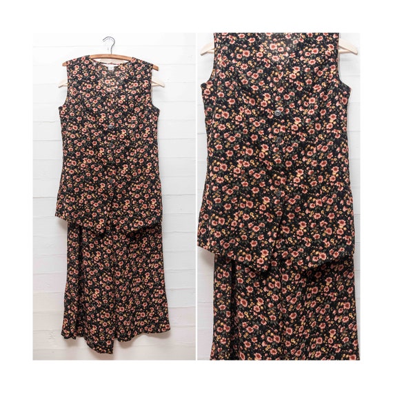 Vintage 90's Floral Romper Set, Sleeveless Top, Vi
