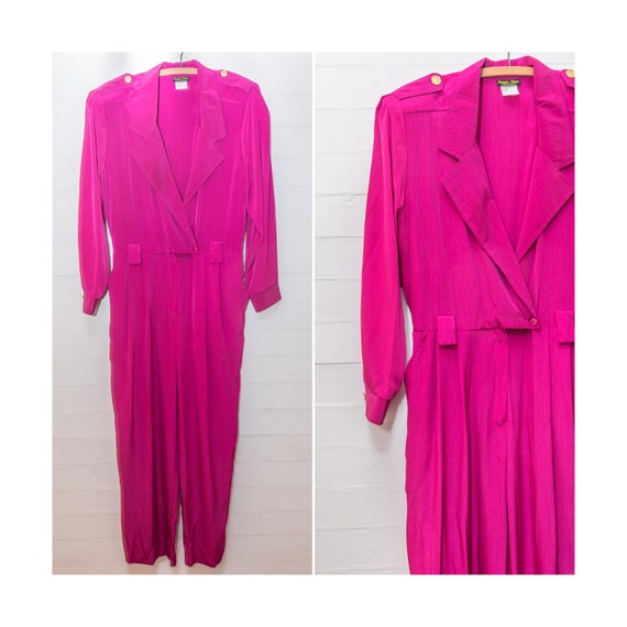 Vintage 80's 90's Silk Jumpsuit, Fuchsia, Vintage