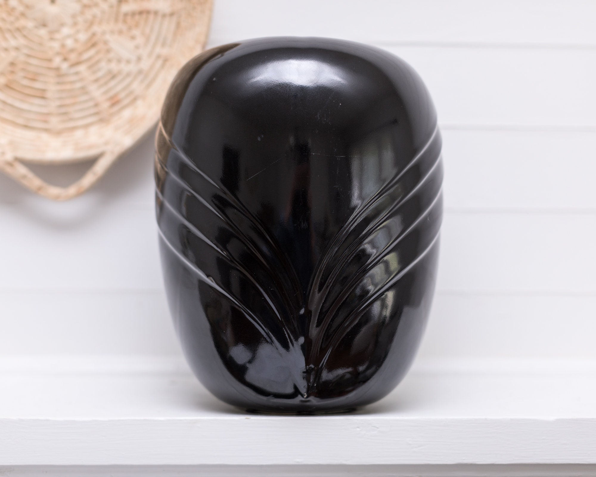 Art Deco Black Vase 1980's Ceramic Vase Large Vintage Etsy