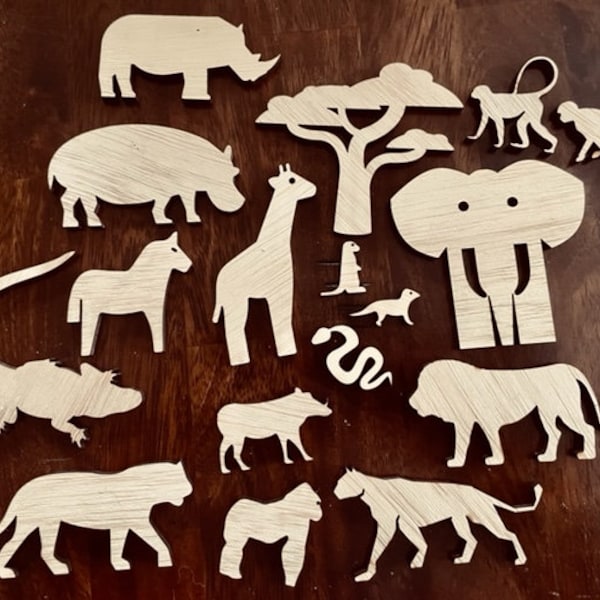 Laser cut wooden animal sets