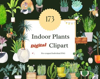 Watercolor Indoor Plants Clipart, Botanical Illustrations (Digital Download)