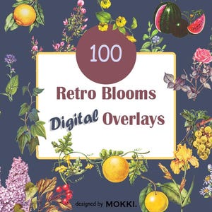 Lot de 100 fleurs, fruits et baies vintage Clipart PNG Bundle illustrations botaniques dessinées à la main pour téléchargement immédiat