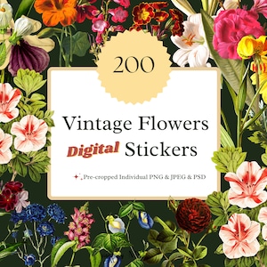200 Vintage Flowers Clipart Instant Download PNG PSD Garden Design Scrapbook Printables Design Projects Commercial Use Free