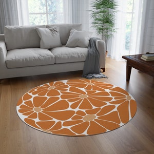 Tappeto rotondo con fiori arancioni Tappeto 60x60 per camera da letto Tappeto per asilo nido Tappeto floreale Tappeto boho Tappeto stampato Tappeto carino Tappeto circolare Tappeto funky