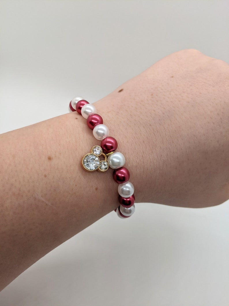 Red and White Pearl Mickey Bracelet Bracelet Stack