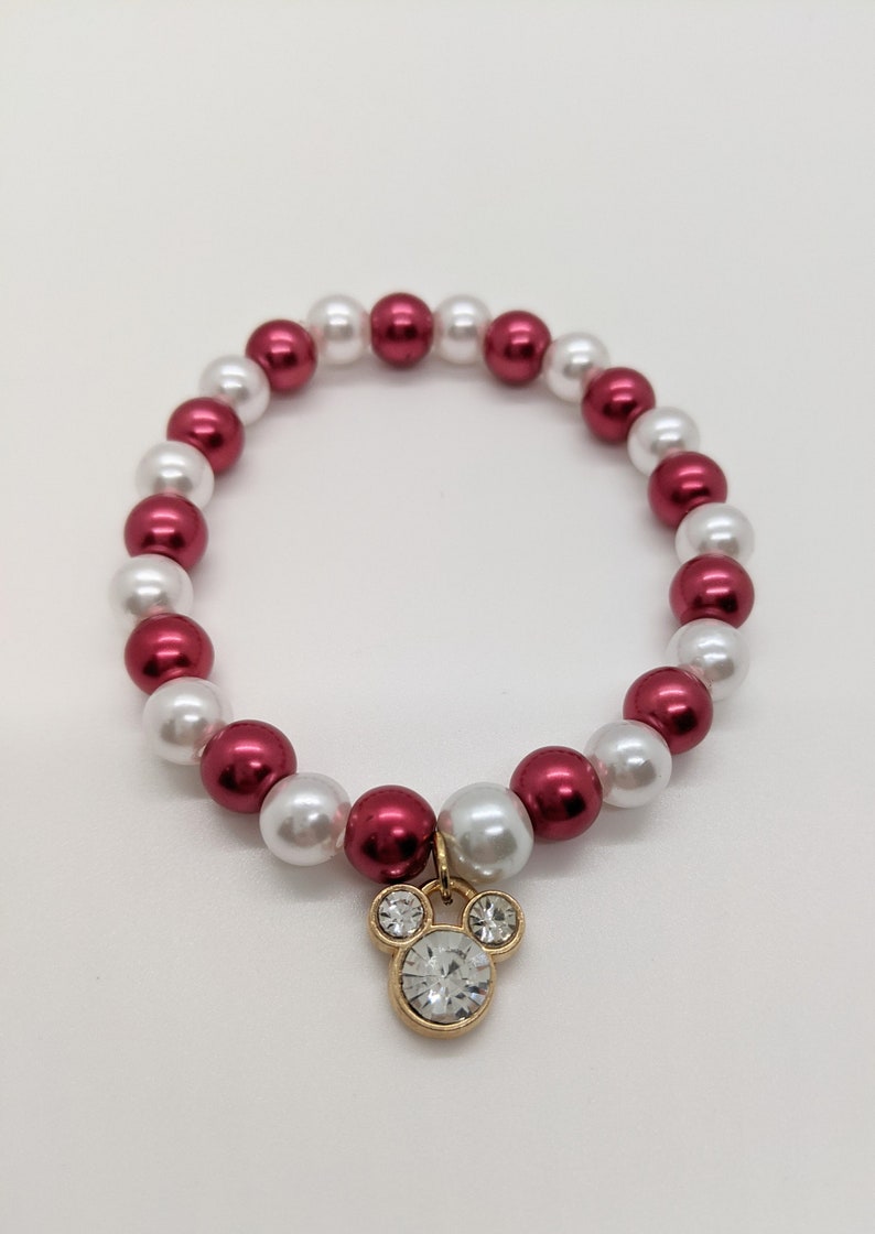 Red and White Pearl Mickey Bracelet Bracelet Stack