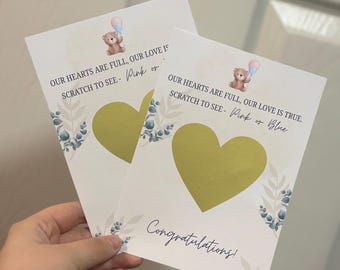 Gender Reveal Heart Scratch Cards, Scratch to Reveal Gender, Baby Gender Reveal, Family And Friends Gender Announcment Cards