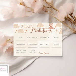 Babyvoorspellingskaarten voor babyshowerspellen, beige babyshowerspellen, babyshower, babyvoorspellingen, leuke babyshowerspellen