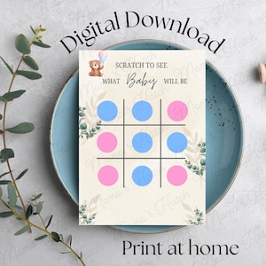 Digital Download Gender Reveal Noughts & Crosses Game Scratch Cards, Scratch to Reveal Gender, Baby Gender Reveal, Family And Friends Blue