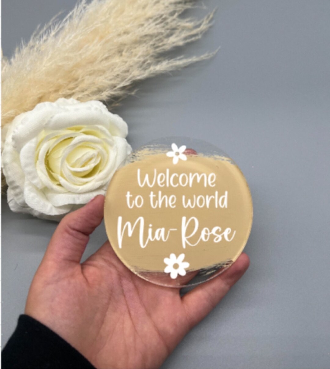 Personalised Acrylic Sign, New Baby, Welcome to the World Disc, Baby ...