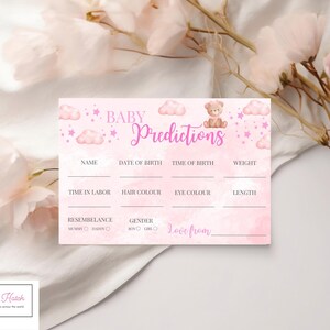 Babyvoorspellingskaarten voor babyshowers, roze babyshowerspellen, babyshower, babyvoorspellingen, leuke babyshowerspellen