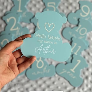 Teddy Bear Blue Baby Milestone Plaques, Baby Milestone, Baby Months, New Baby, Hello World, Welcome To The World, Milestone, Personalised