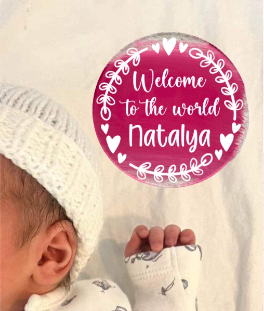 Personalised Acrylic Sign, New Baby, Welcome to the World Disc, Baby ...