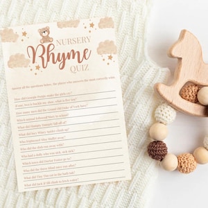 Quizkaarten voor babykamerrijm voor babyshowers, beige babyshowerspellen, babyshower, babyquiz, leuke babyshowers, leuke babyshowers