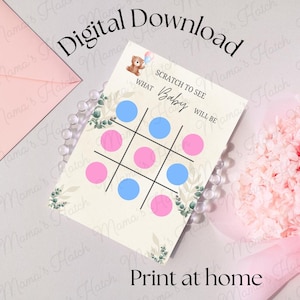 Digital Download Gender Reveal Noughts & Crosses Game Scratch Cards, Scratch to Reveal Gender, Baby Gender Reveal, Family And Friends Pink