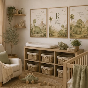 Personalised Dinosaur Nursery Wall Art Set of 3 | Baby Boy Prints | Dinosaur Bedroom Decor | Custom Name Print | Safari Dino