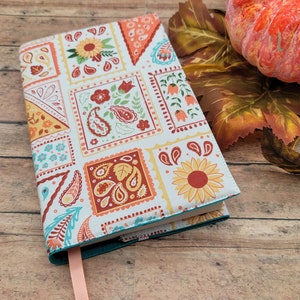 Adjustable Book Cover, Book Sleeve, Padded Book Cover, Bookish, Fabric Book Cover, Bible Cover, Planner -Paisley Patchwork-
