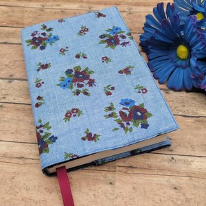 Adjustable Book Cover, Book Sleeve, Book Pouch, Padded Book Cover, Book Lover, Bookish, Fabric Book Cover -Vintage Floral on Blue-