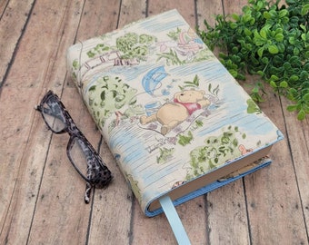 Adjustable Book Cover, Book Sleeve, Padded Book Cover, Fabric Book Cover, Bible Cover, Planner Cover, Bookmark -Winnie the Pooh Toile-