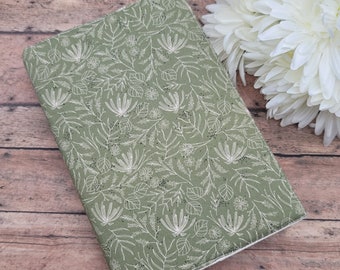 Adjustable Book Cover, Book Sleeve, Book Pouch, Padded Book Cover, Book Lover, Bookworm, Fabric Book Cover -Olive Green Floral-