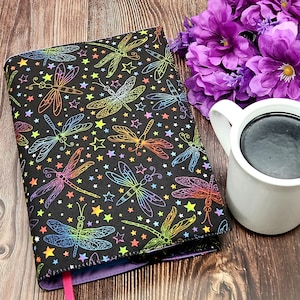 Adjustable Book Cover, Book Sleeve, Book Pouch, Padded Book Cover, Bible Cover, Bookish, Fabric Book Cover -Watercolor Dragonflies-