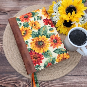 Bible Cover, Book Cover, Book Sleeve, Book Lover, Fabric Book Cover, Bible Cover, Planner Cover -Vintage Sunflowers-