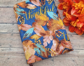 Adjustable Book Cover, Book Sleeve, Book Pouch, Padded Book Cover, Book Lover, Bookworm, Fabric Book Cover, Bookmark -Thankful Blue-