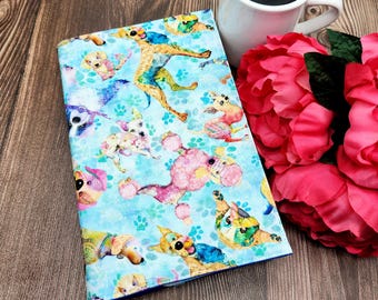 Adjustable Book Cover, Book Sleeve, Book Pouch, Book Accessories, Fabric Book Cover, Bible Cover, Bookmark -Painterly Dogs-