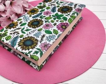 STRETCH Book Covers, Book Sock, Book Sleeve, Fabric Book Cover, Bible Cover, Journal Cover, Planner Cover, Bookish -Wildflowers Scuba-