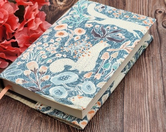 Adjustable Book Cover, Book Sleeve, Bookish, Book Accessories, Fabric Book Cover, Bible Cover, Bookmark -Bountiful Fox in Bluegrass-