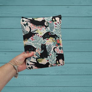 Book Sleeve, Book Cover, Book Pouch, Zippered Book Sleeve, Book Lover, Kindle Sleeve, Bookish -Black Cats in the Garden-