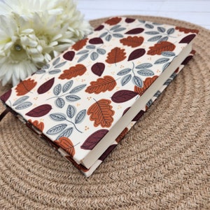 STRETCH Book Covers, Book Sock, Book Sleeve, Fabric Book Cover, Bible Cover, Journal Cover, Planner Cover, Bookish -Fall Leaves on Beige-