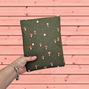 Book Sleeve, Book Cover, Book Pouch, ZipperedBookSleeve, Book Lover, Kindle Sleeve, Bookish -Darling Mushrooms-