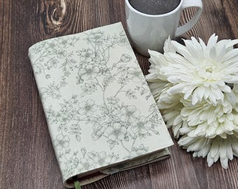 Couverture de livre réglable, pochette de livre, pochette de livre, accessoires de livre, couverture de livre en tissu, couverture de bible -fleurs sauge-