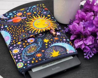 Kindle Paperwhite Sleeve, Kindle Case, Oasis Sleeve, Zippered Kindle Pouch, Tablet, Ereader Sleeve, Book Sleeve, Bookish Multicolor Planets-