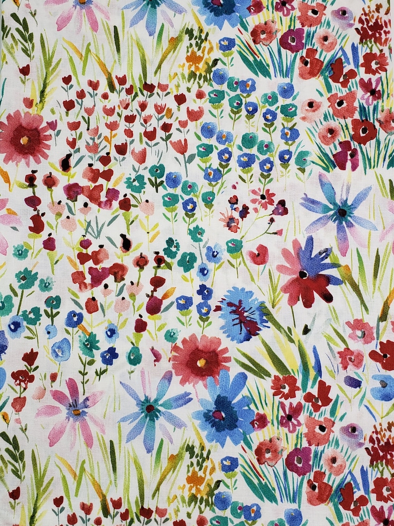 Watercolor Wildflowers Fabric Fabrics Quilting Fabric 100% | Etsy