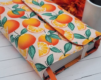 Wrap-Around Book Cover, Book Sleeve, Book Pouch, Padded Book Cover, Fabric Book Cover, Bible Cover, Planner Cover, Journal -Orange on Dots-