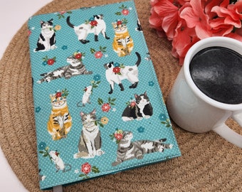 Adjustable Book Cover, Book Sleeve, Padded Book Cover, Book Lover, Bookish, Fabric Book Cover, Journal, Bible Cover -Sassy Cats Lounging-